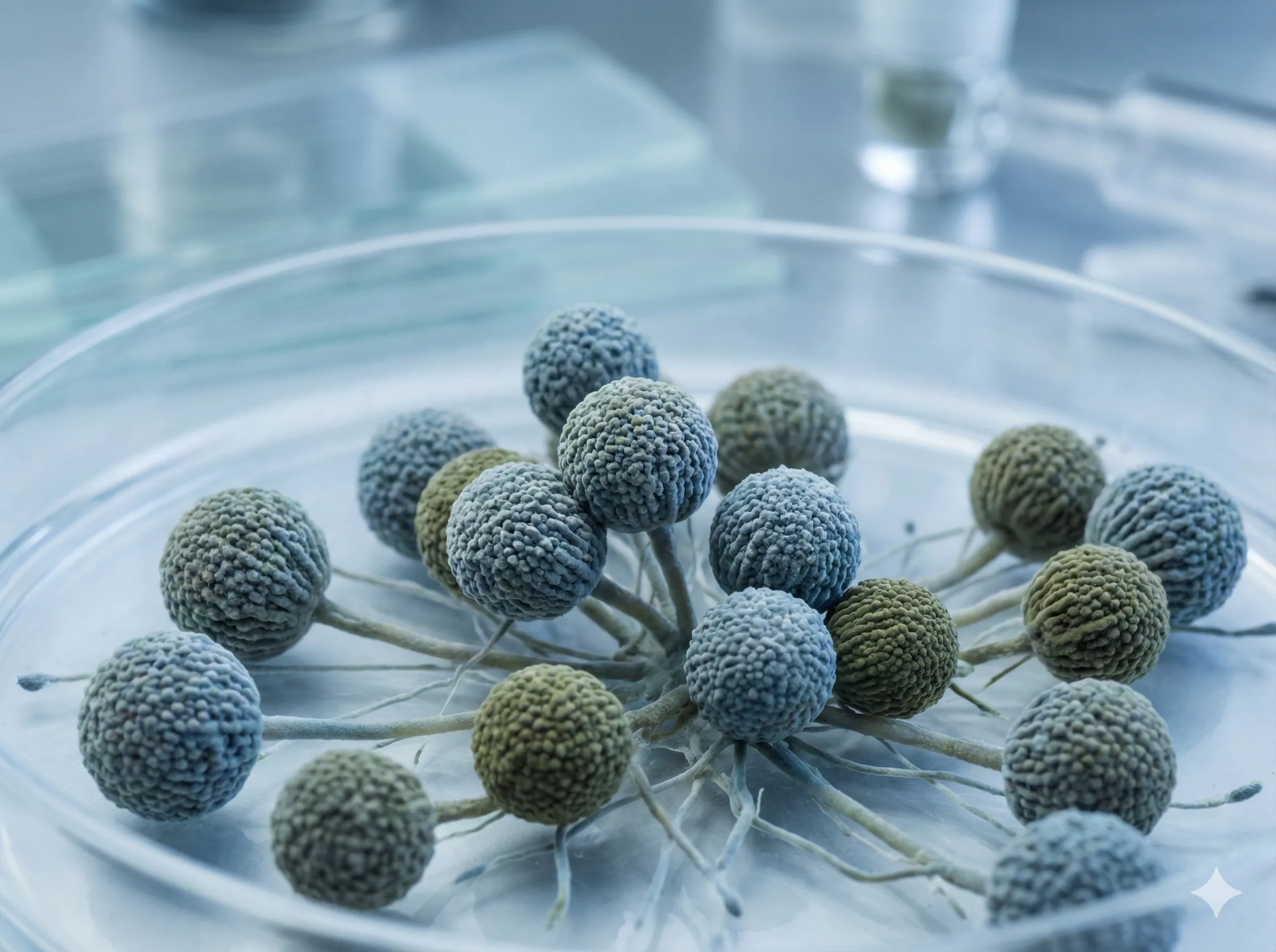 Moho en pared y esporas microscópicas